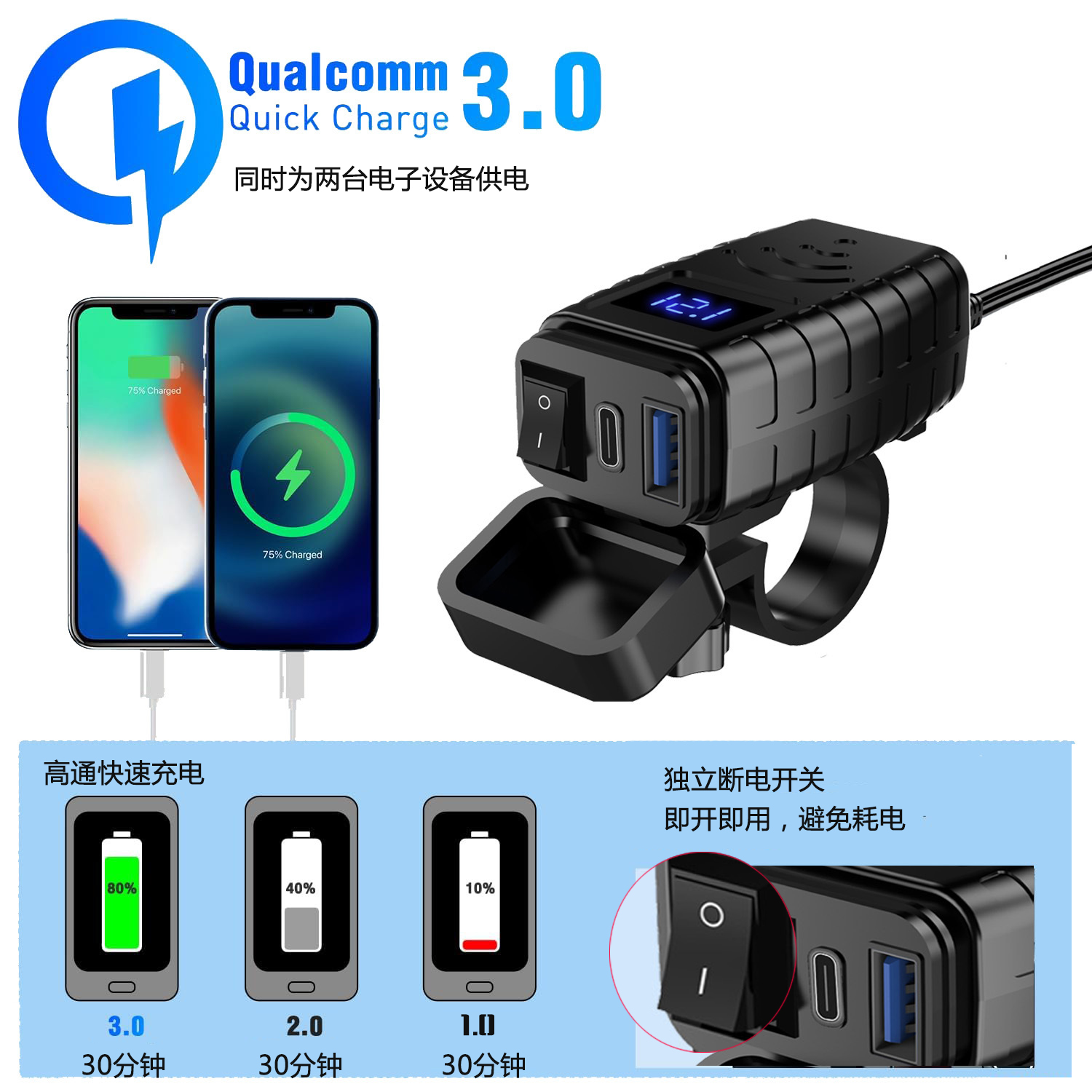 摩托车车载改装充电器快充