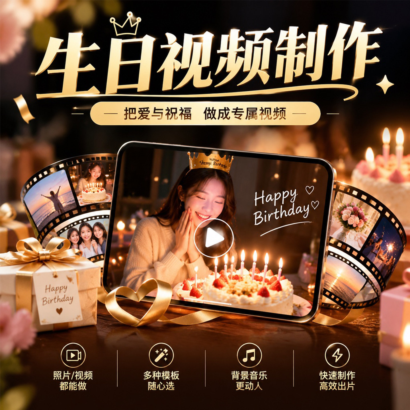 生日视频制作儿童宝宝电子相册十岁周岁百日宴老人寿宴定制mv剪辑图片