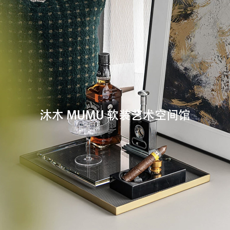 样板房客厅酒柜玄关雪茄主题设计款轻奢软装饰品搭配套装摆件组合