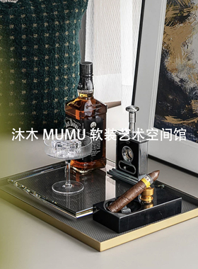 样板房客厅酒柜玄关雪茄主题设计款轻奢软装饰品搭配套装摆件组合