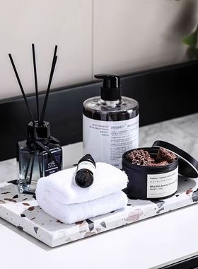 简约样板间化妆室洗手台软装摆件香薰水磨石托盘浴室装饰品卫浴套