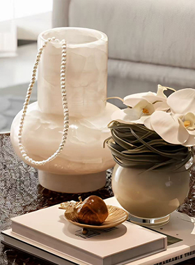 现代轻奢样板房客厅茶几桌面装饰花瓶托盘名宿高级感摆件软装陈设