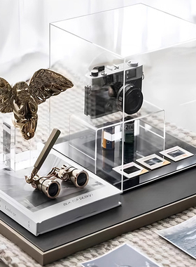 现代轻奢样板间客厅书房书桌面桌垫相机模型摆件组合软装饰品摆设