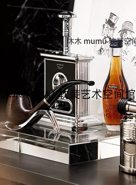 样板房别墅公寓书柜飘窗复古调雪茄烟斗主题软装饰品托盘组合摆件