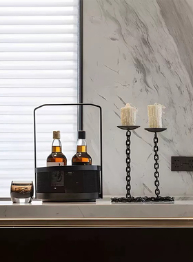 中式样板间名宿餐厅桌面装饰提篮灯道具装饰酒铁艺烛台摆件软装