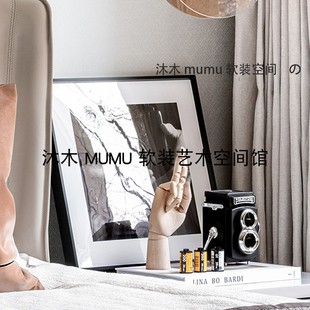 摄影主题男主卧室床头柜软装饰品摆件组合套装饰画原木诧棘复古风