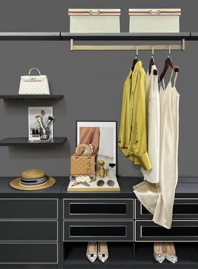 北欧风样板间衣柜软装道具饰品黄色女士衣帽间衣服样板房装饰摆件