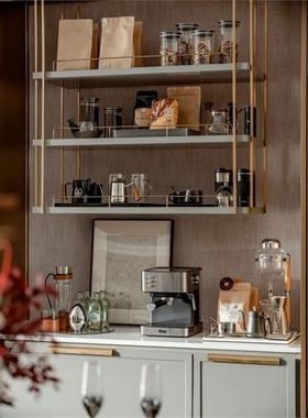 样板间现代厨房储物层饰品摆件密封罐袋装咖啡豆咖啡机台面组合