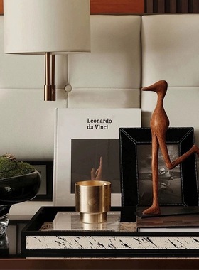 现代轻奢样板房床头洽谈桌柜托盘香薰书籍相框花艺组合装饰摆件