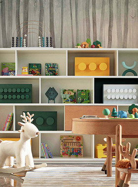 简约现代样板间儿童房摆件样品屋展示中心儿童区柜内搭配木质玩具