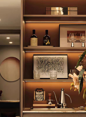 现代轻奢样板间置物架柜子红酒杯洋酒装饰画咖啡售楼处组合摆件