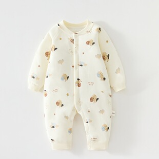婴幼儿长袖连体衣A类纯棉40g夹棉男女宝宝保暖爬爬服安阳婴童服装