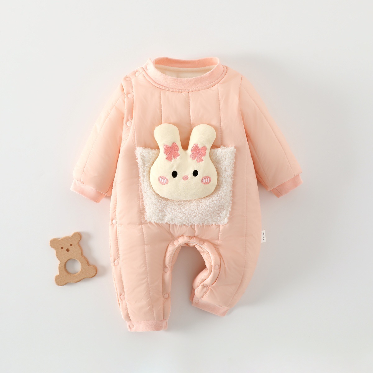 韩版婴儿衣服冬季夹棉连体衣宝宝加厚卡通长袖爬行服外出棉服哈衣