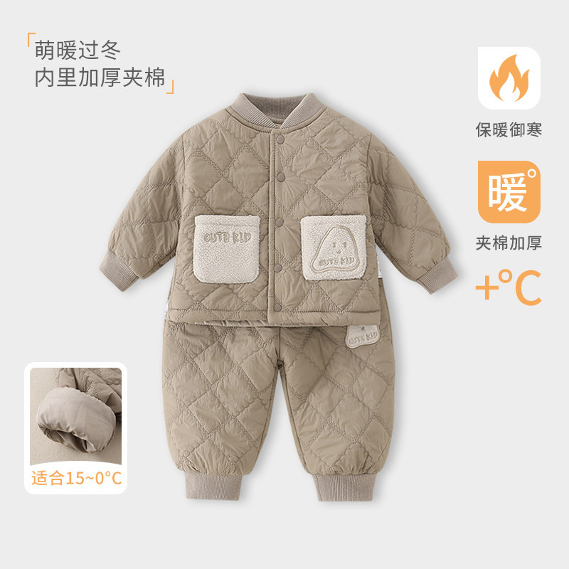 婴童冬季加厚夹棉套装保暖御寒萌趣贴袋设计宝宝过冬棉衣两件套