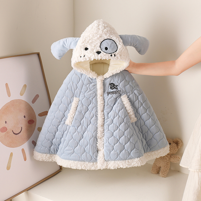 婴儿斗篷秋冬装男童外出加绒斑点狗防风披风宝宝冬季挡风夹棉包被