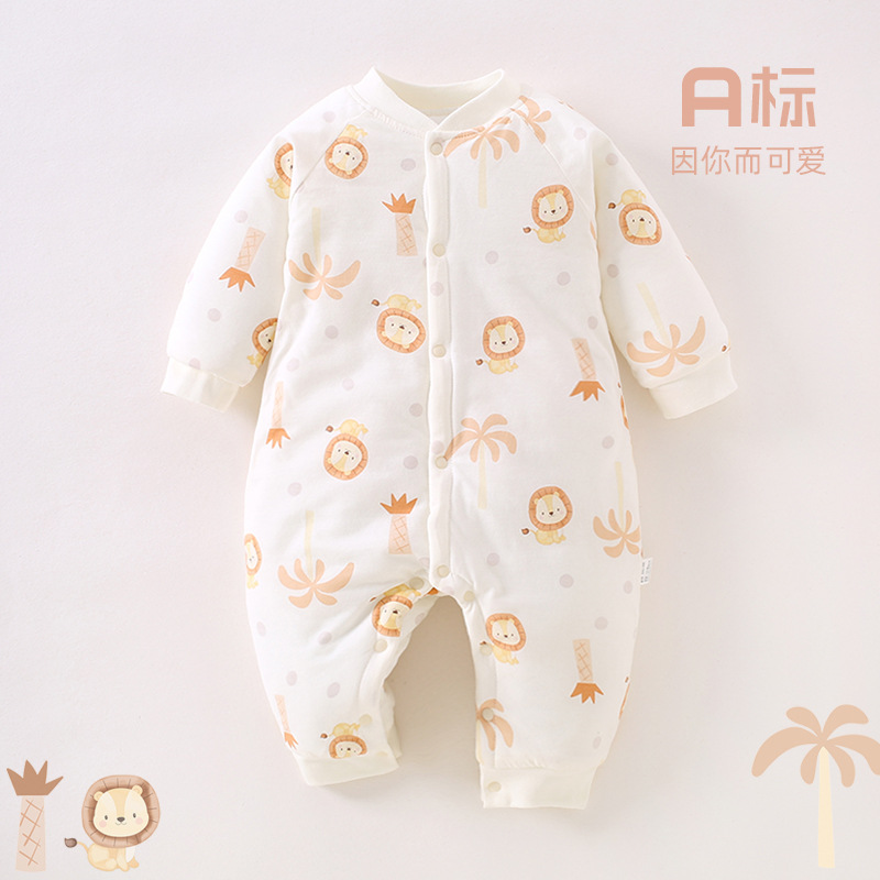 婴儿连体衣秋冬夹棉长袖哈衣120克加棉宝宝衣服冬款初生保暖衣服