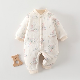 婴幼儿A类夹棉150克加厚连体衣秋冬新生儿外穿爬服宝宝加厚棉服