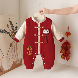 拜年服婴儿过年衣服秋冬宝宝连体衣夹棉加厚棉新生儿保暖爬爬服装