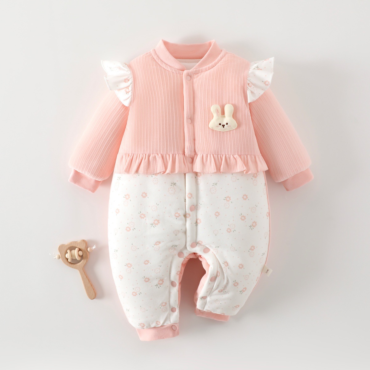 宝宝外出夹棉150g连体衣婴儿无骨长袖爬服保暖春秋冬季连体衣棉服