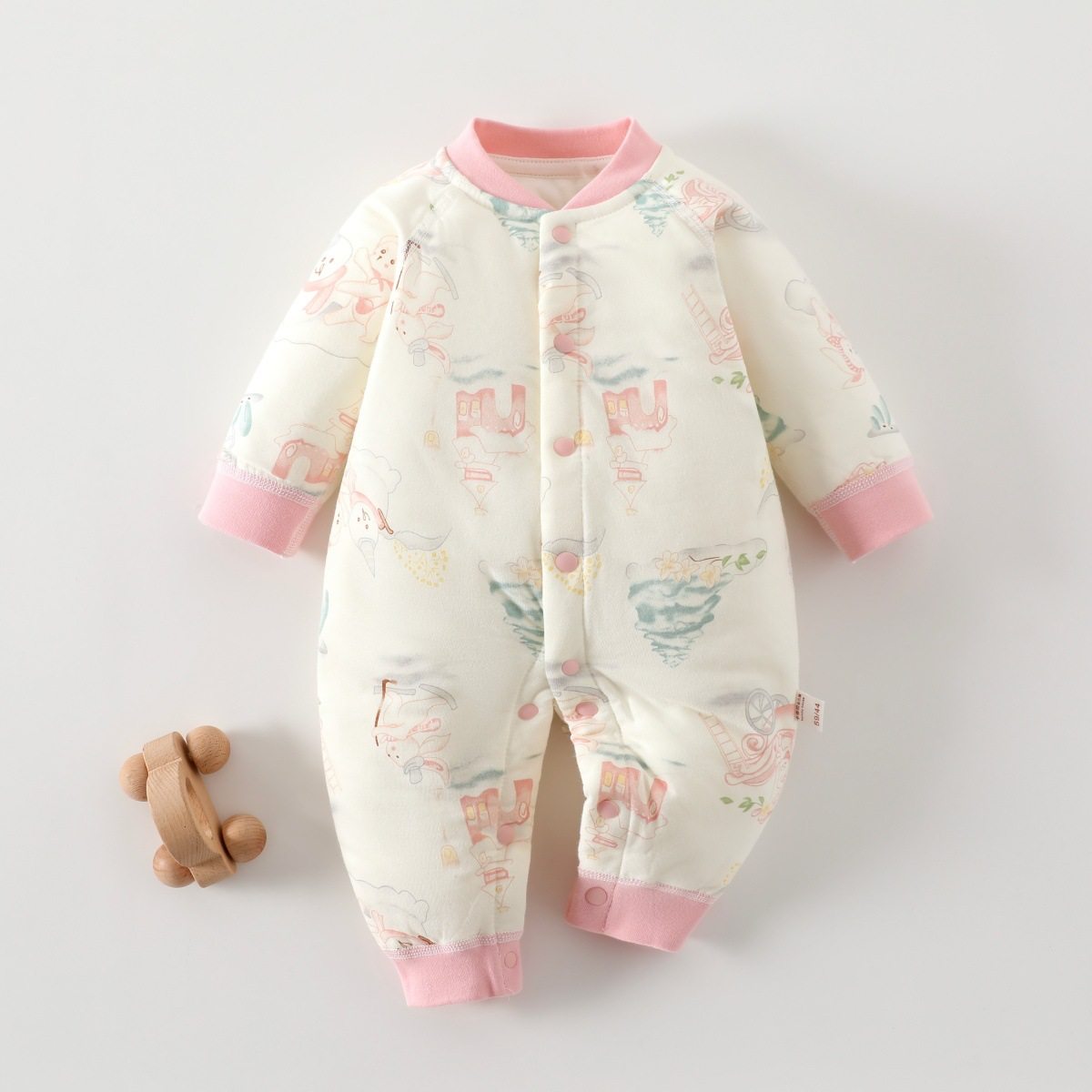 秋冬40克薄棉外出服婴幼儿A类卡通保暖连体衣男女宝宝夹棉长爬服