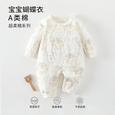 婴童装婴幼儿a类纯棉无骨连体衣爬服婴儿秋冬款内搭爬服哈衣童装