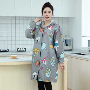 罩衣大人防水新款 春秋外套 上衣薄工作服家用厨房防油女士围裙长袖