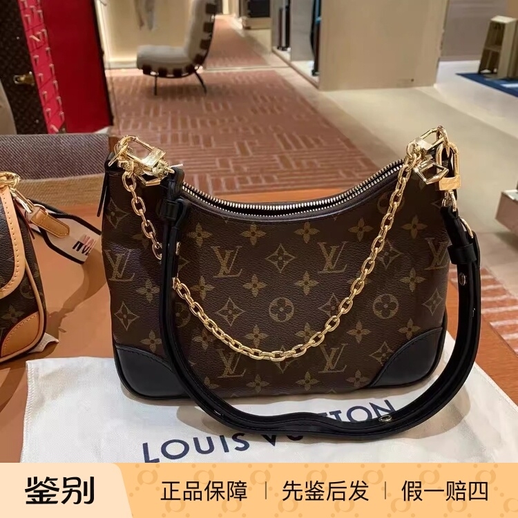 LV路易威登女包 BOULOGNE 黑色牛角包链条单肩斜挎包腋下包M45831