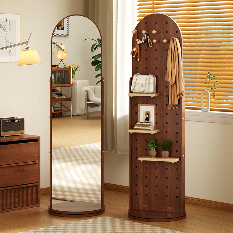 旋转穿衣镜d洞洞板全身镜家用衣挂一体镜子置物架落地镜女生试衣