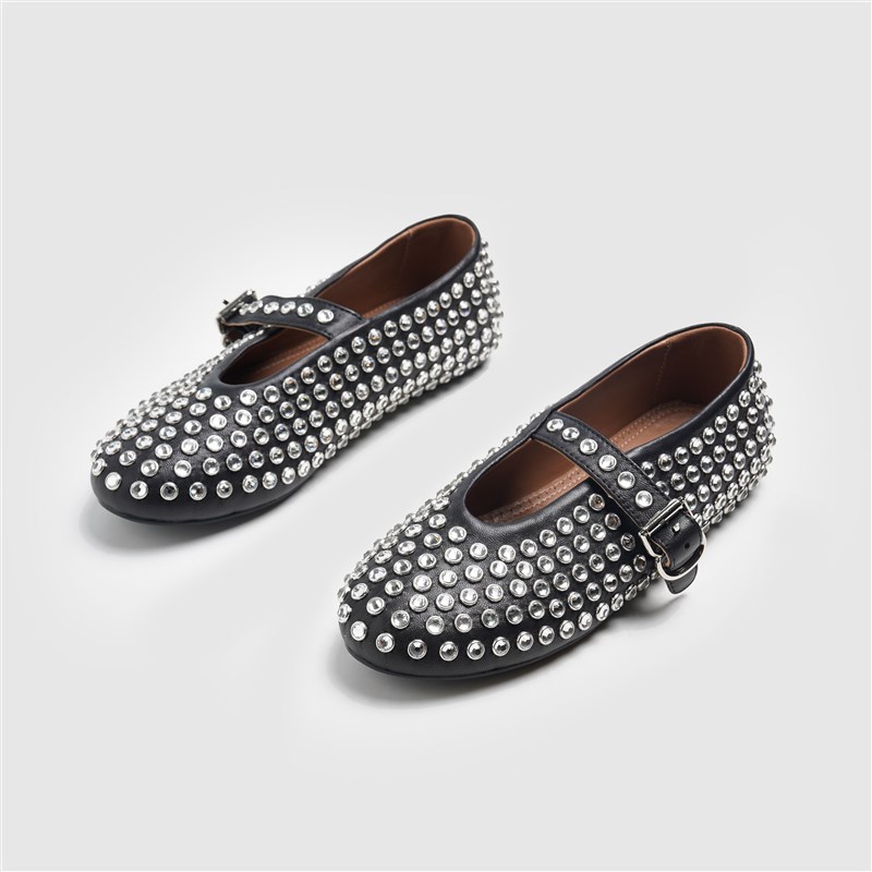时髦精入~外g贸原单时尚水钻一字扣平底芭蕾鞋玛丽珍鞋单鞋