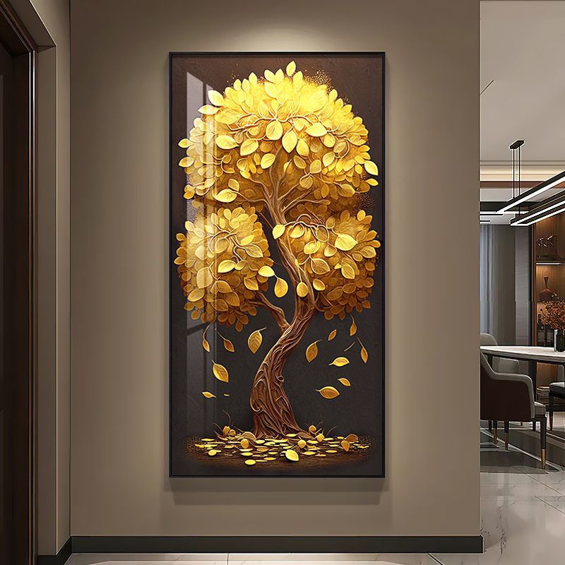 发财树玄关画现代高档轻奢黄金树装饰画入户走廊过道招财金宝挂画