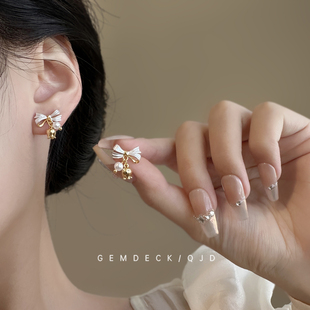法式小清新蝴蝶结铃兰花耳环轻奢高级感甜美耳钉贵气小众百搭耳饰