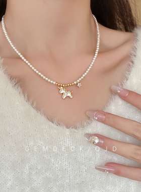 法式可爱独角兽星星项链简约轻奢复古优雅锁骨链精致气质百搭颈链