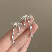 韩系蝴蝶结丝带锆石耳钉女甜美高级感气质设计感耳环小众轻奢耳饰