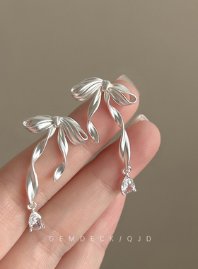 韩系蝴蝶结丝带锆石耳钉女甜美高级感气质设计感耳环小众轻奢耳饰