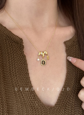 天然珍珠虎眼石吊坠项链女配饰秋冬轻奢高级感2025新款长款毛衣链