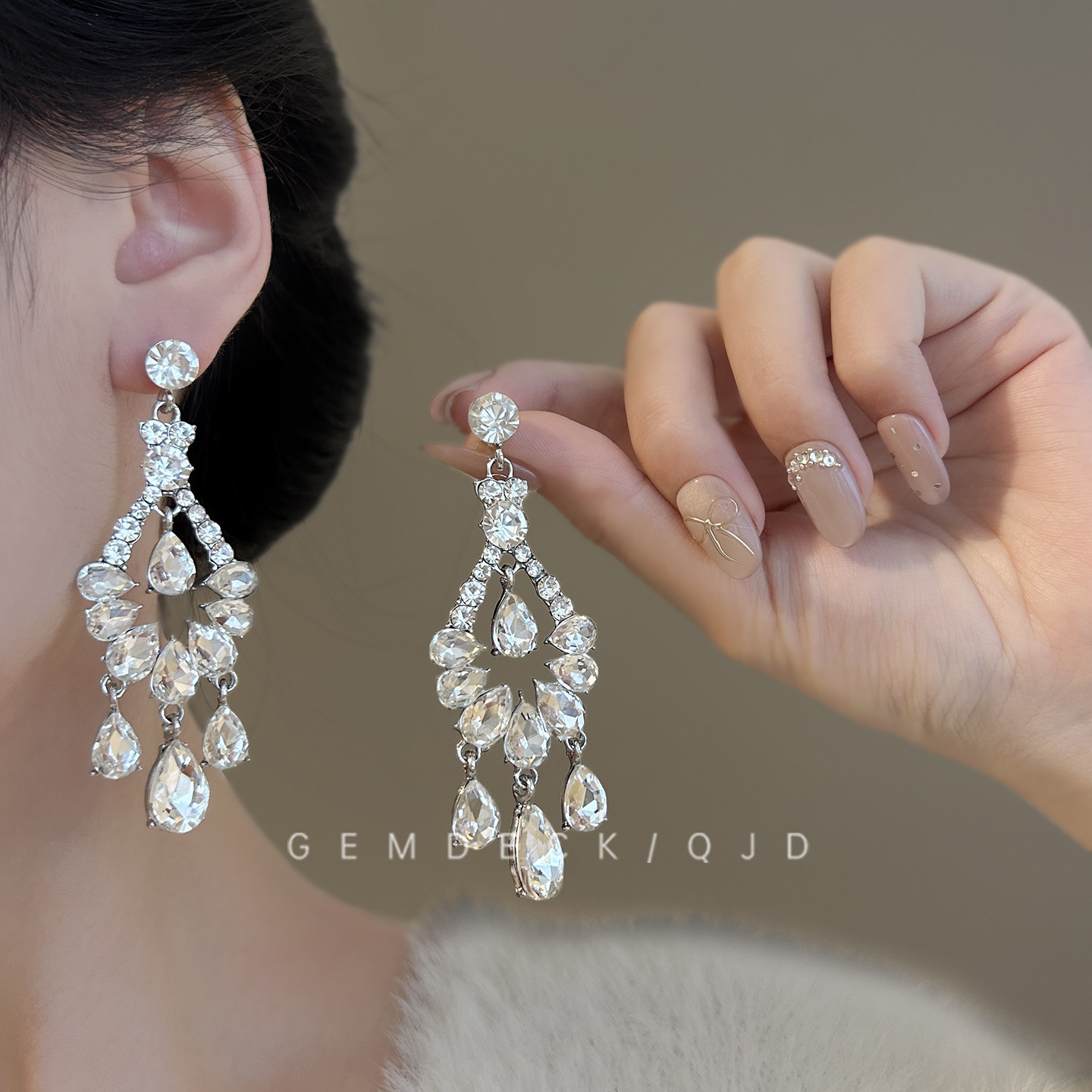 法式轻奢闪钻水滴锆石耳环小众高级感耳钉矜贵名媛宴会晚礼服配饰 - gemdeck旗舰店出品