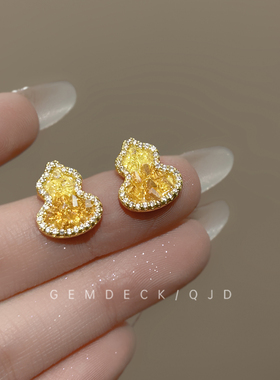 新中式渐变闪锆葫芦耳环轻奢精致设计感耳钉玄学旺财新年百搭耳饰