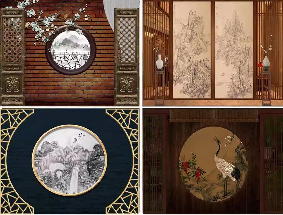 定制直播背景挂布主播背景新中式背景墙纸中国风古装无缝摄影墙布