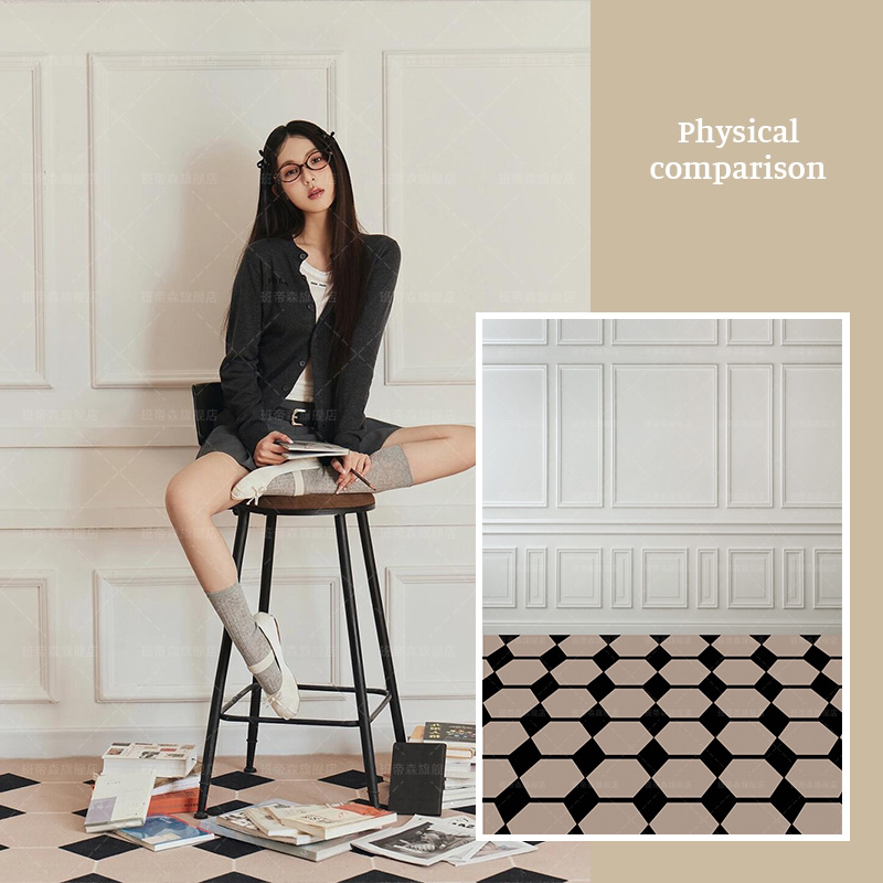 欧式石膏墙格子少女写真影楼婚纱摄影壁纸壁画拍照背景布影棚室内