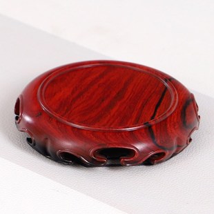 红酸枝木底座圆形古董文物茶壶玉石头摆件L底座实木花瓶花盆底托