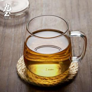 手工透明玻璃杯花茶杯带把带盖泡茶杯加厚耐热家用水杯子 九土日式