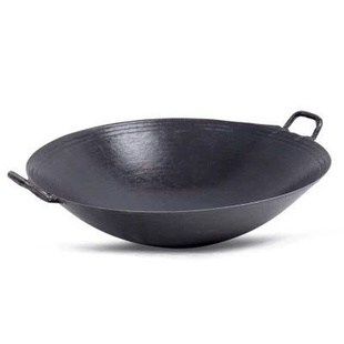 传统老式双耳炒锅无涂层加厚圆底尖底地锅铸铁生铁锅柴鸡大小干锅