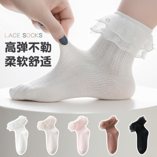 女童袜夏季 网眼透气白色舞蹈袜公主春秋蕾丝花边儿童袜子 薄款