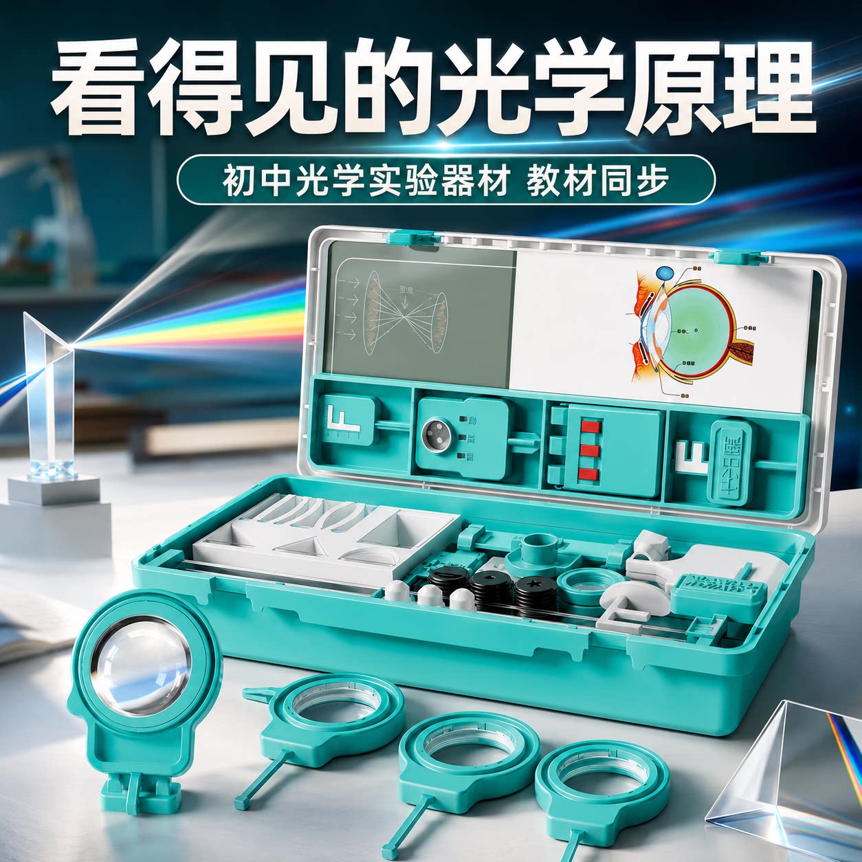 初二物理光学实验器材全套初中八年级上册光力学实验箱八上凹透镜凸透镜成像套装8年级实验盒光具座小孔成像
