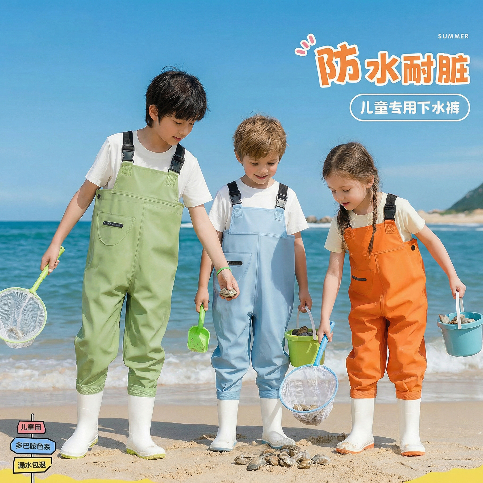 儿童连体玩水衣服全身防水雨裤雨靴幼儿园涉水赶海装备一体下水裤