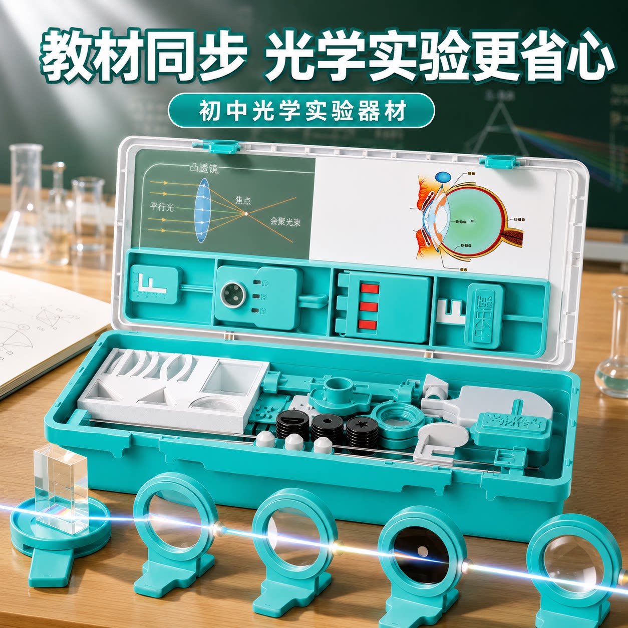 初二物理光学实验器材全套初中八年级上册光力学实验箱八上凹透镜凸透镜成像套装8年级实验盒光具座小孔成像