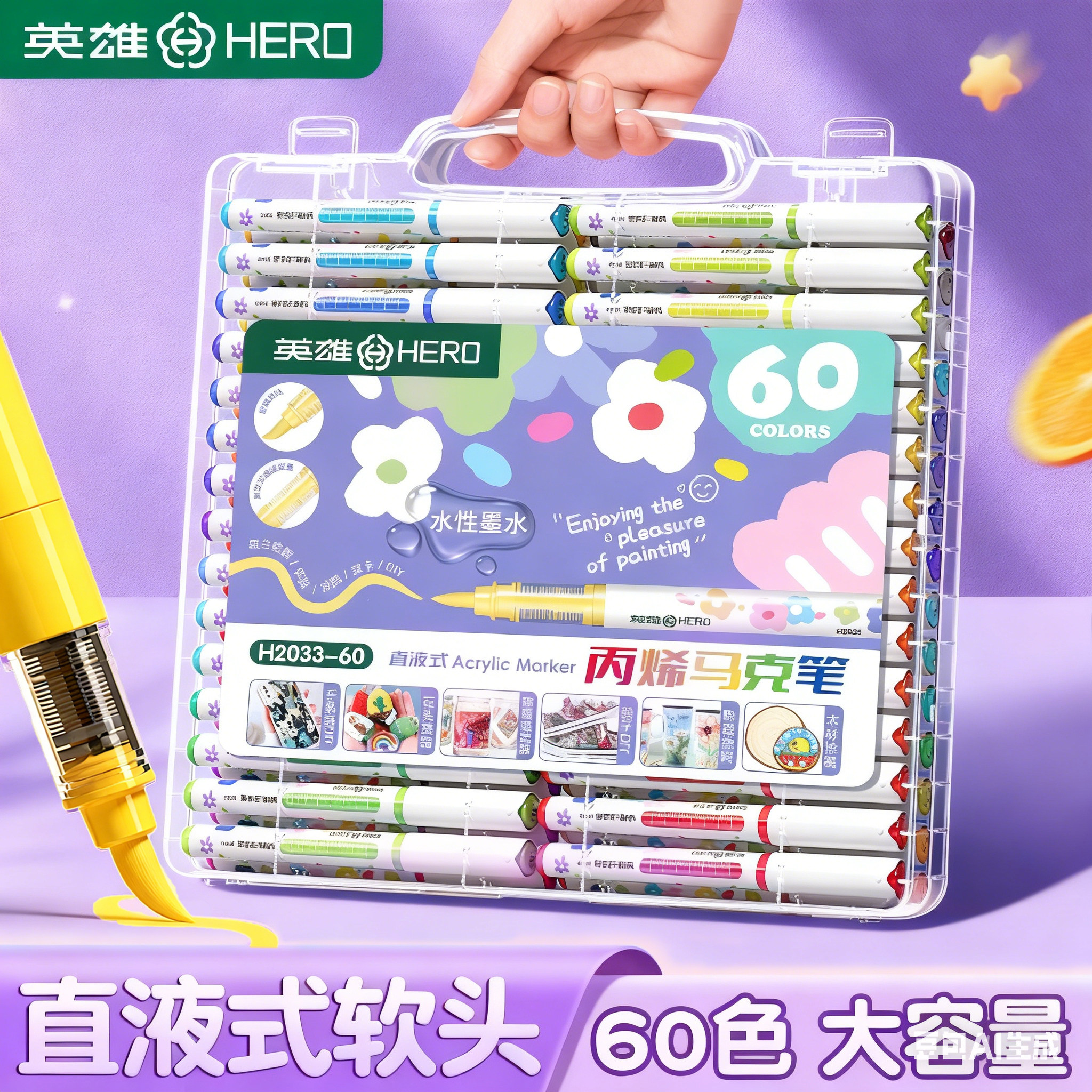 英雄丙烯马克笔高颜值软头水彩油画专用笔直液式水彩笔儿童可洗小学生美术专用画画笔不透色可叠色24色涂色笔,文具电教/文化用品/商务用品,马克笔,淘宝优惠券,粉丝福利购,淘宝优惠卷