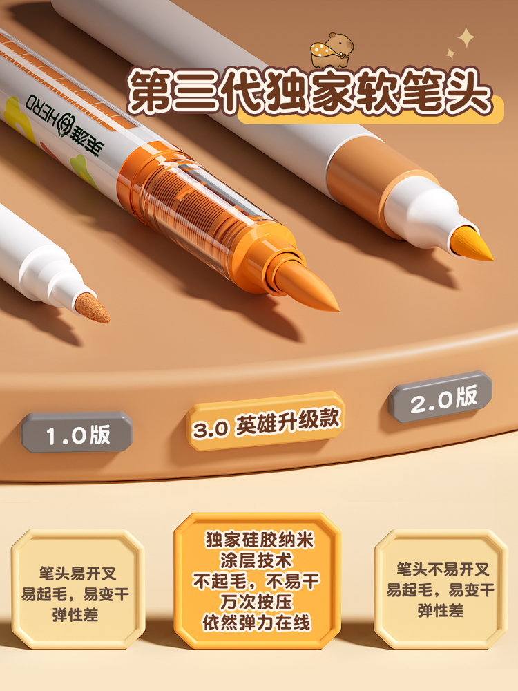 英雄直液亚克力小学生软头记号笔24色水彩笔儿童可洗幼儿园不透明