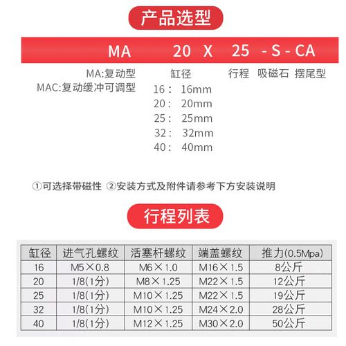 不锈钢迷你气缸小型气i动MA16/20/25/32/40*25*50/75/100/150-S-C