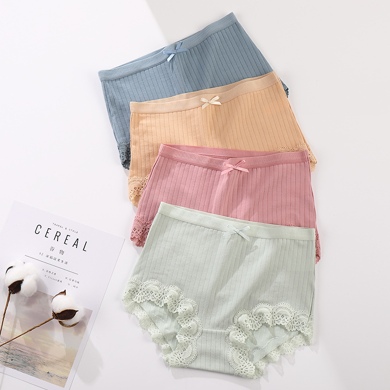 高腰纯棉日系无痕内裤蕾丝全棉